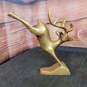 Vintage Brass Jumping Deer Figure 7" Tall Unmarked
